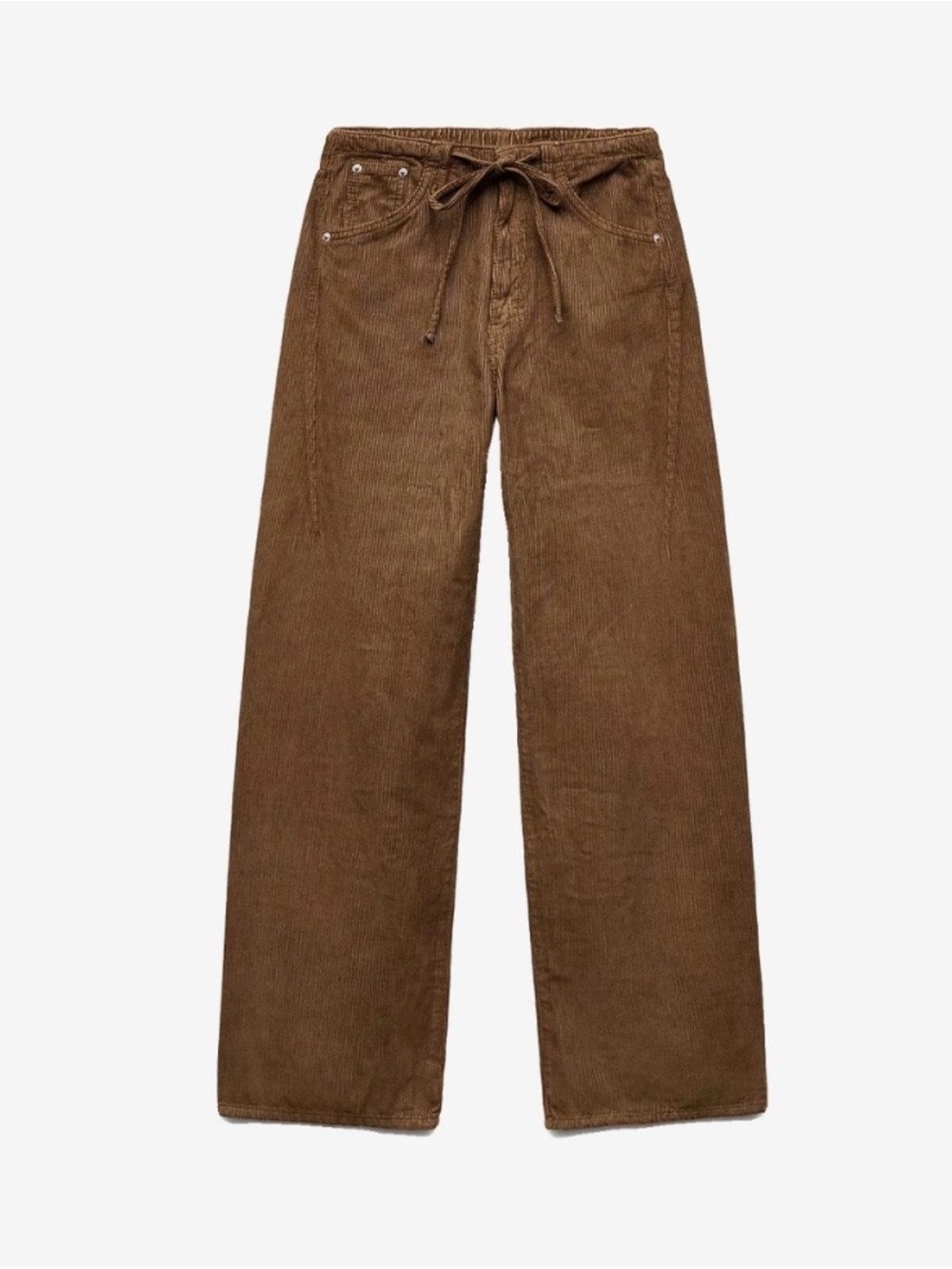 Brown Wide-Leg Corduroy Pants - Drawstring Waist